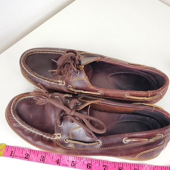 TIMBERLAND Amherst Boat Shoes Leather Flat Brown Classic 2 eye Men Size 8 - Picture 14 of 14